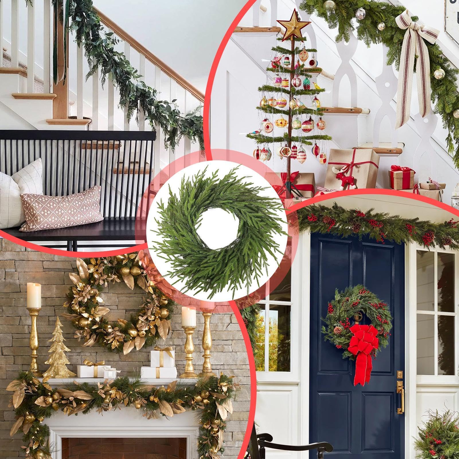 Garland de Navidad para barandilla de escaleras, Corona de Pino Artificial