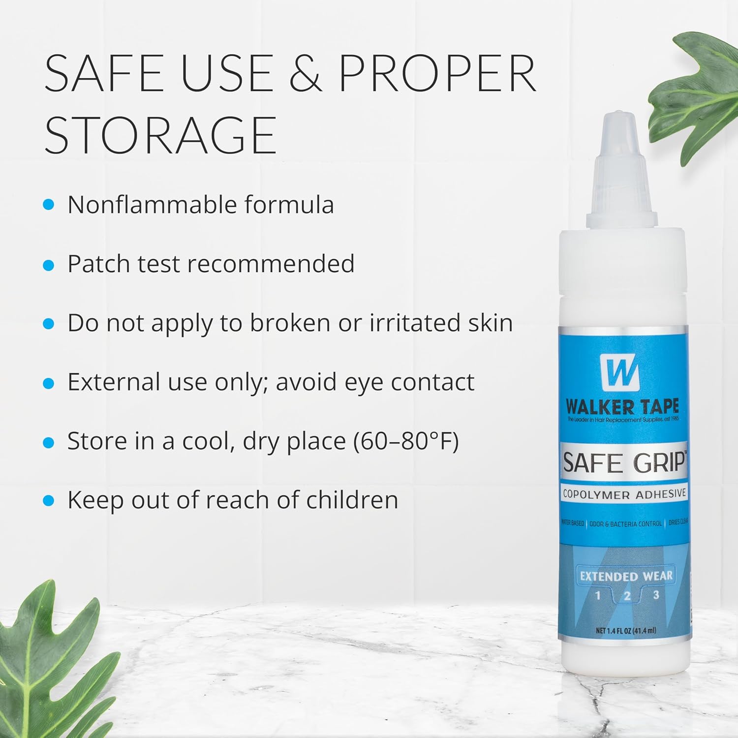 Walker Tape Safe Grip Adhesive 1.4 fl oz Twist Top for Wig Installs, Lace Systems, Toupee Applications, Hair Tape Adhesive Strips, with A Gentle Hold, Extended Wear Strength and Skin-Friendly Bonding