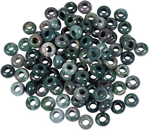 Miniatura 11 de Amogeeli Rondelle - Cuentas de piedra de agujero grande para hacer joyas, cuentas sueltas europeas, paquete de 15 Multicolor/Jaspe de sésamo,#2