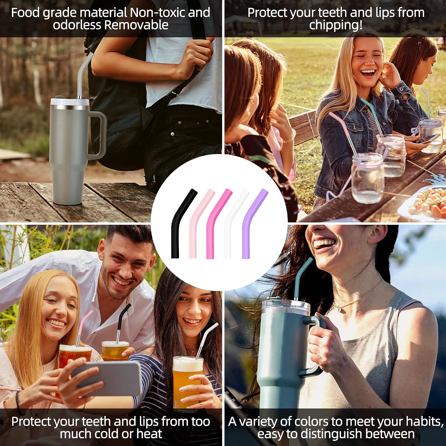 Set of 3 Stainless Steel Straws for 40 Oz Tumbler,For Stanley 40 Oz Tumbler, Reusable Metal Straw with 6 Silicone Tips and 1 Straw Cleaning Brush (Light Pink, Pink, Purple, 40 oz)