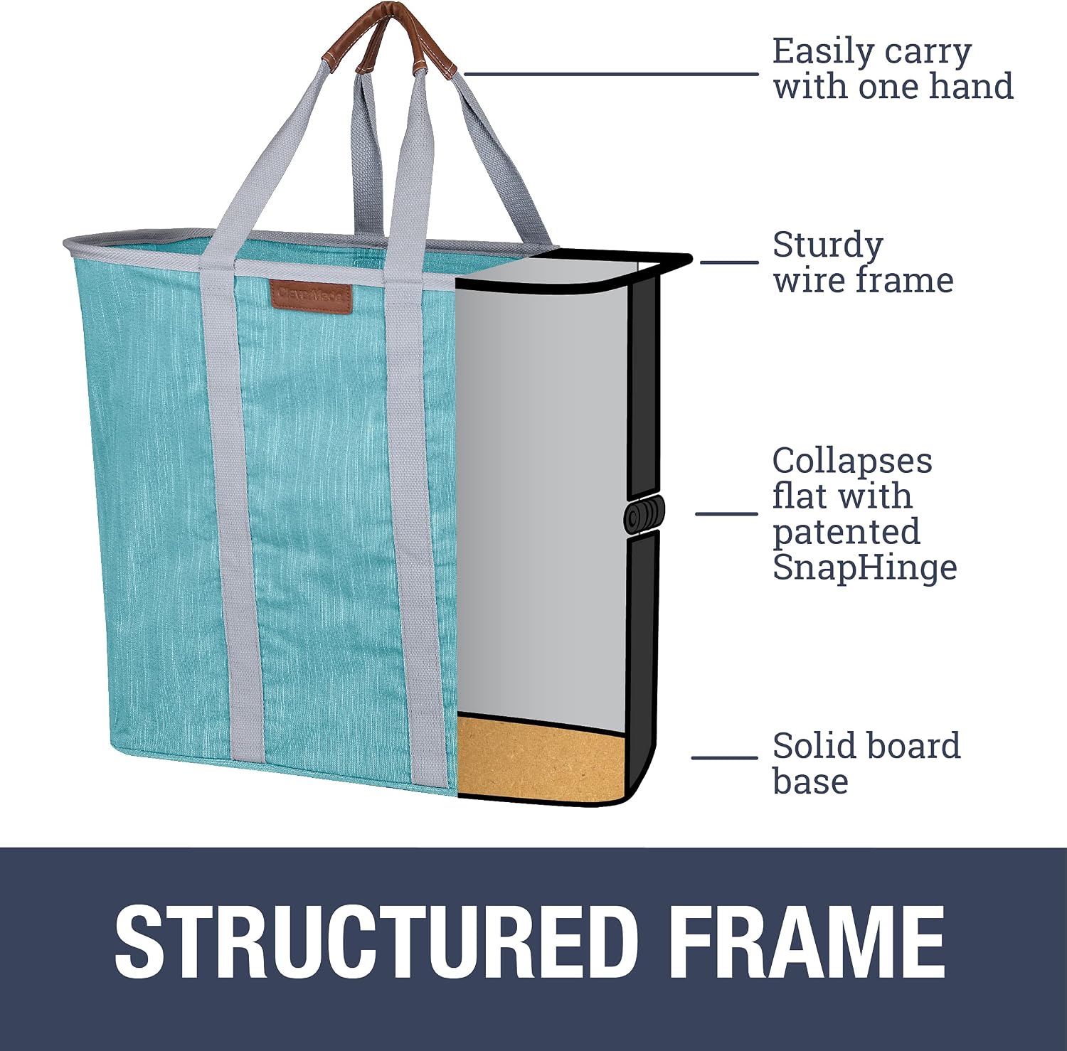 CleverMade Collapsible Laundry Basket, Premium Large Foldable Clothes Hamper, Laundry Tote Carry All Bin XL Pop-Up Caddy with Handles, Heather Teal