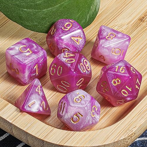 Vista 207 de CiaraQ DND - Juego de dados poliédricos con una bolsa de dados negra para juegos de mesa de rol D&D RPG MTG Rojo mezclado con naranja + purpurina