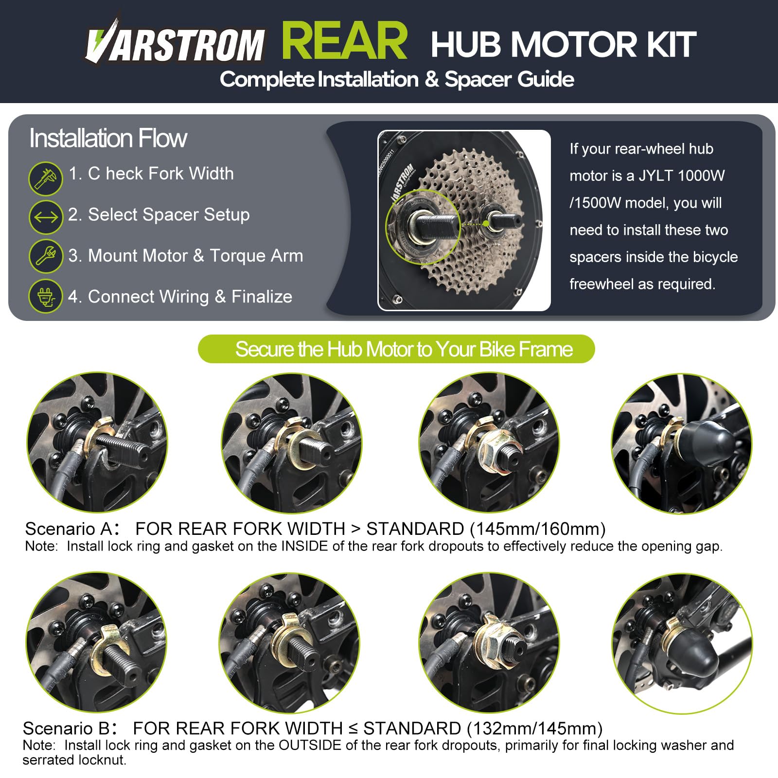48V15OOW JYLT Sportversion E-Bike Umrüstsatz, 26 27,5 28 29 Zoll 700C Heckmotor Hinterradnabenmotor E-Bike Umrüstsatz mit Controller & Display, Für Kassette Scheibenbremse MTB (Ohne Akku)
