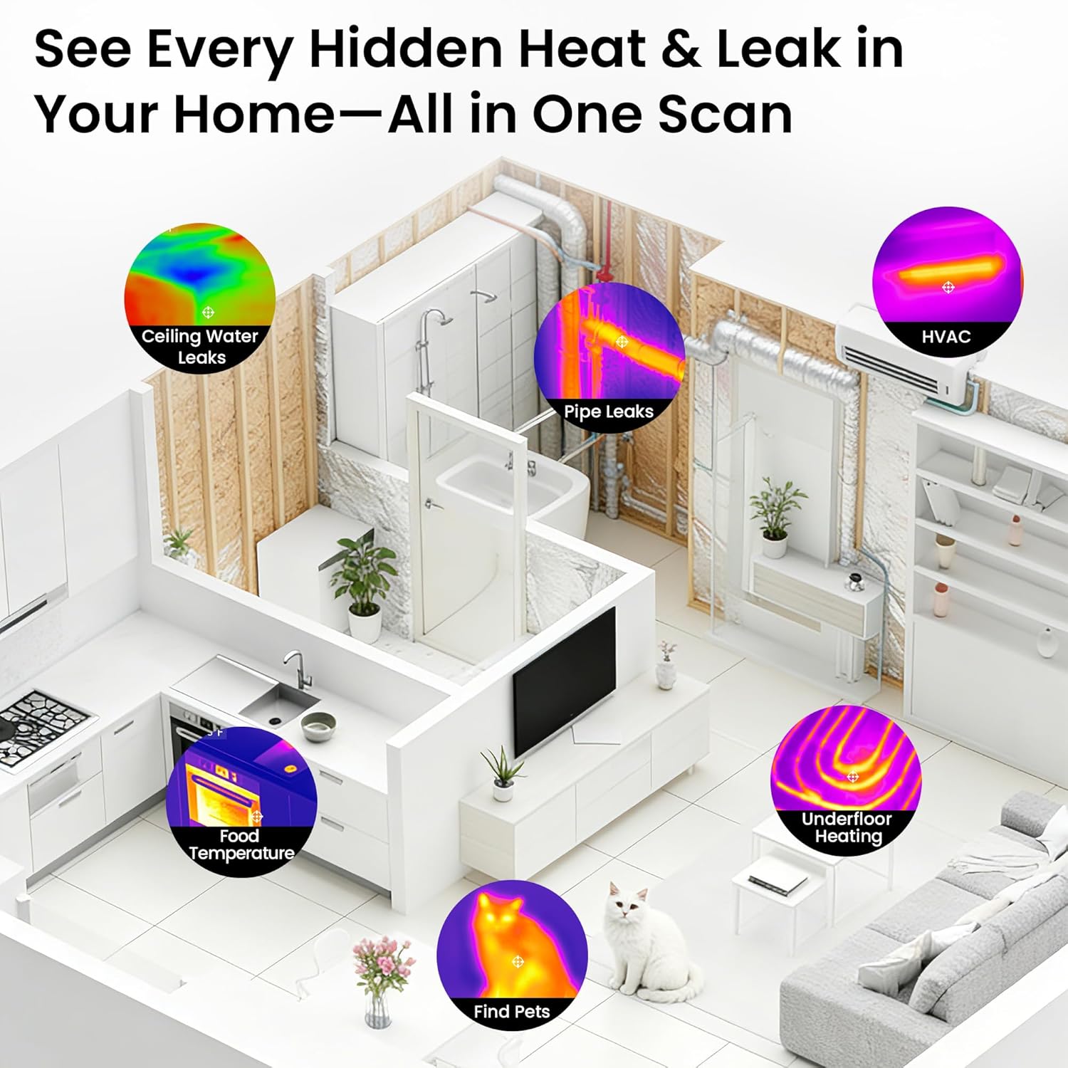 Thermal Camera for Home Inspection, 240×240 TISR Infrared Camera with 14-Hour Battery Life, 25Hz Handheld Thermal Imager with 50°FOV for Water Leak Detection, HVAC, Electrical Inspection