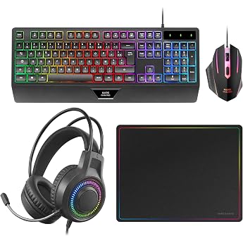 Mars Gaming MCP124PRO Spanish Gaming Combo 4-in-1 RGB H-Mech Keyboard with Wrist Rest RGB Mouse 3200DPI HUANO Switch FRGB Headset Nanotextile Mouse Pad 36 x 26 cm Multiplatform Black