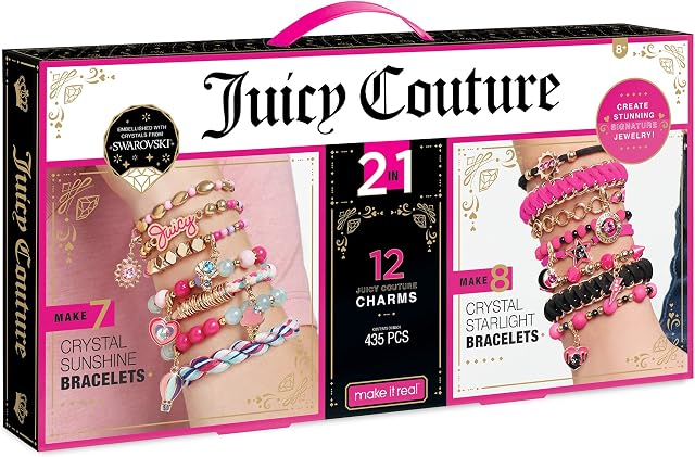 Make It Real Juicy Couture Mega 2 in 1 Bracelet Making Kit Bundle - Includes Swarovski Starlight and Sunshine Crystals - Gifts for Girls