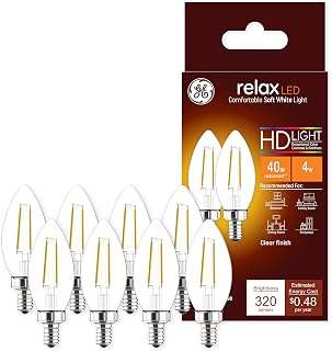 GE Relax LED Light Bulbs, 40 Watt Eqv, Soft White, Decorative Clear Bulbs, Small Base (8 Pack)