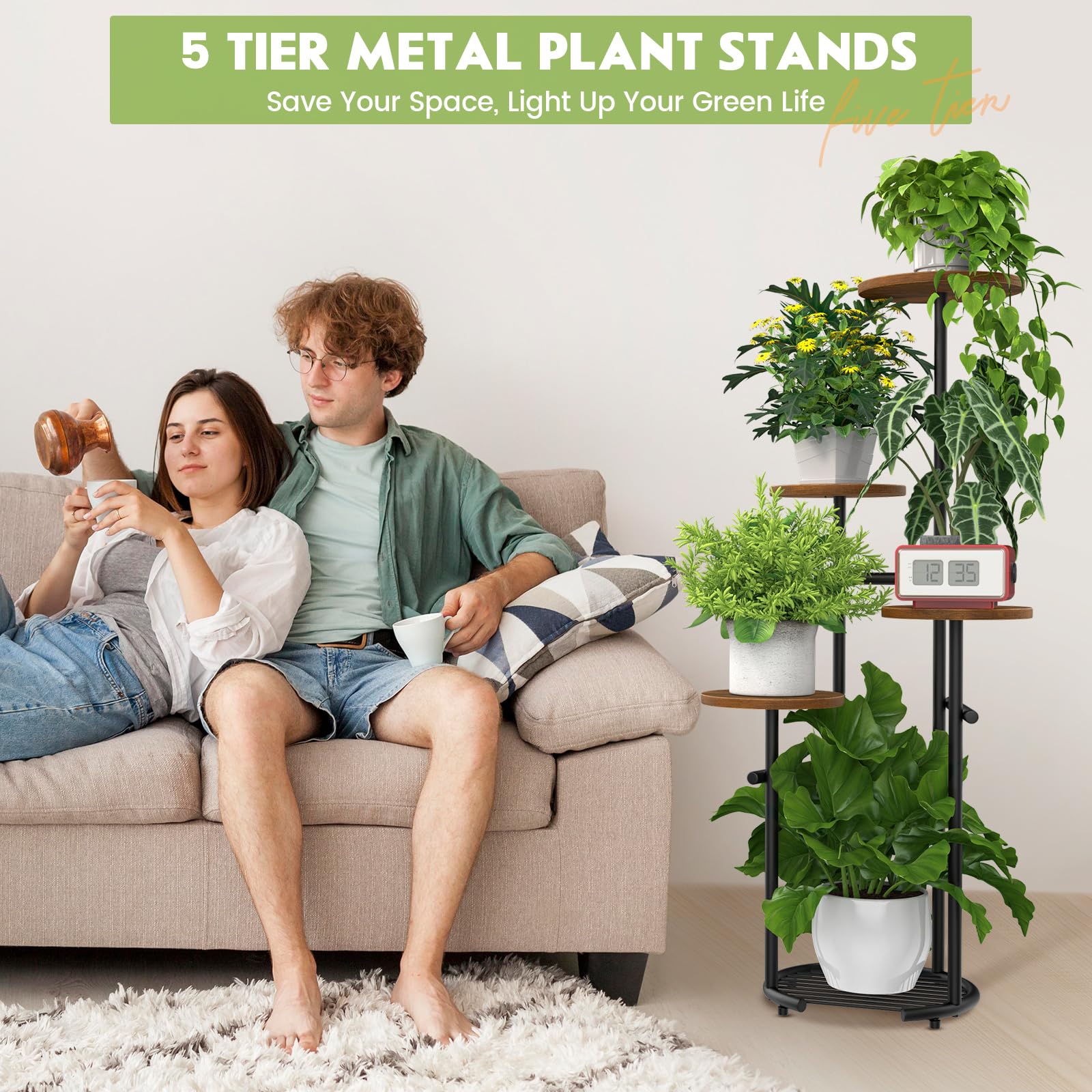 Soporte de metal de 5 niveles para plantas de interior, estante para plantas, estante esquinero, soporte para macetas para exteriores, para sala de estar, balcón, jardín, patio, dormitorio 2