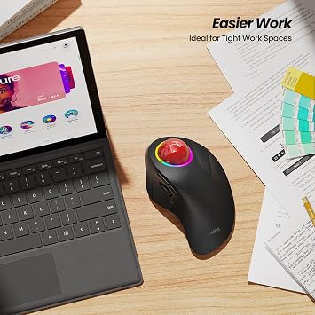 Nulea M505B Wireless Trackball Mouse ، RGB Rollerball Mouse القابل لإعادة الشحن ، Easy Index Finger Control with 5 DPI قابل للتعديل ، 3 اتصال الجهاز للكمبيوتر الشخصي ، الكمبيوتر المحمول ، iPad ، Mac ، Windows ، Android