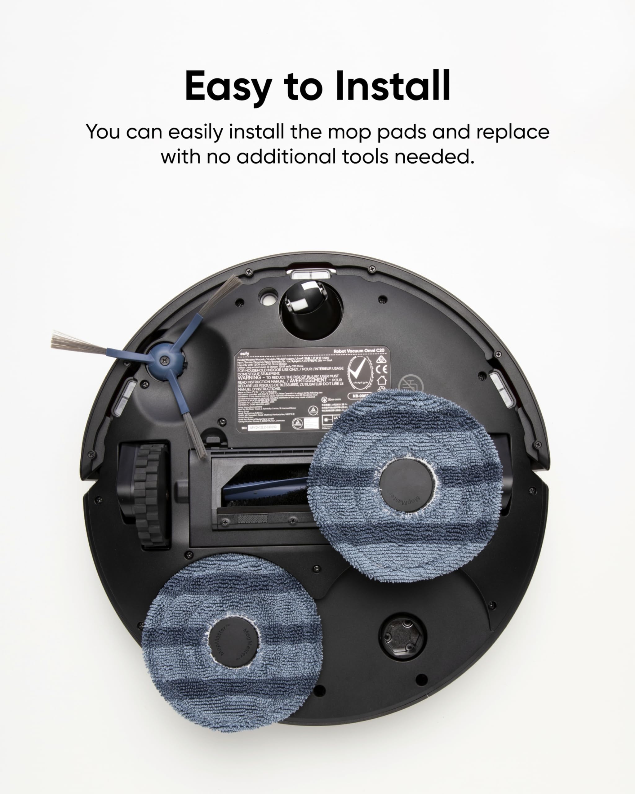 eufy Confezione da 2 cuscinetti di ricambio per mocio aspirapolvere, compatibili con robot aspirapolvere C20 Omni, lavabili e riutilizzabili, accessori per parti di ricambio