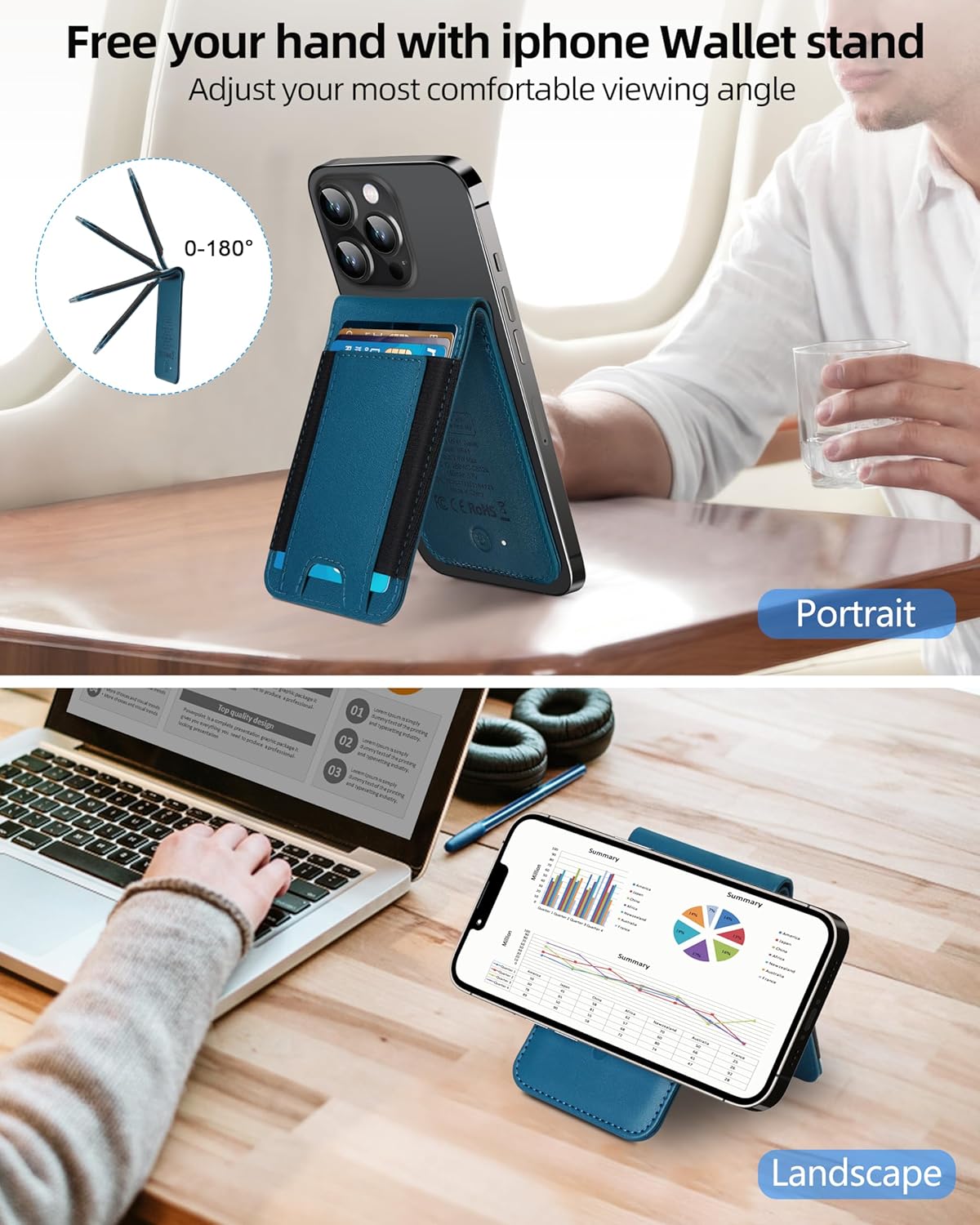 ExtreLife for Magsafe Wallet, Works with Apple Find My, Magnetic Wallet for iPhone 17/16/15/14/13/12 Series, 8-Card Holder, Adjustable Stand, RFID Blocking, Blue - Image 5