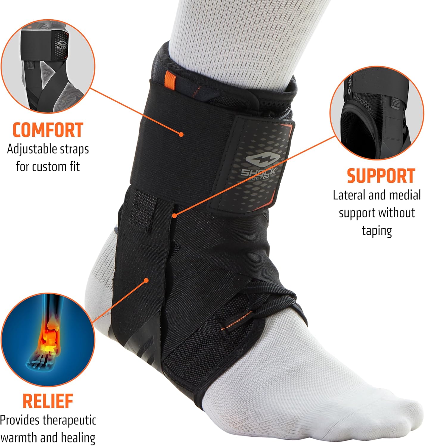 Shock Doctor Adult Ultra Wrap Lace Ankle Brace, Maximum Support, Adjustable Compression