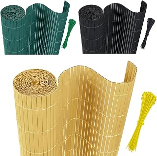 AufuN Mata maskująca z PCW, ogrodzenie z PCW, 180 x 400 cm, z opaskami kablowymi, standardowa ochrona przed wzrokiem, bambus, ochrona przed wiatrem, do ogrodu, na balkon i taras, struktura W,