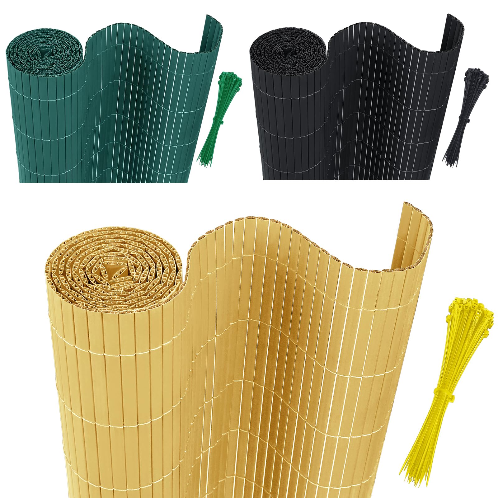 AufuN Brise-vue en PVC - 160 x 500 cm - Avec serre-câbles - Protection contre le vent - En bambou - Pour jardin, balcon et terrasse - Structure en W - Lamelles renforcées - Bambou