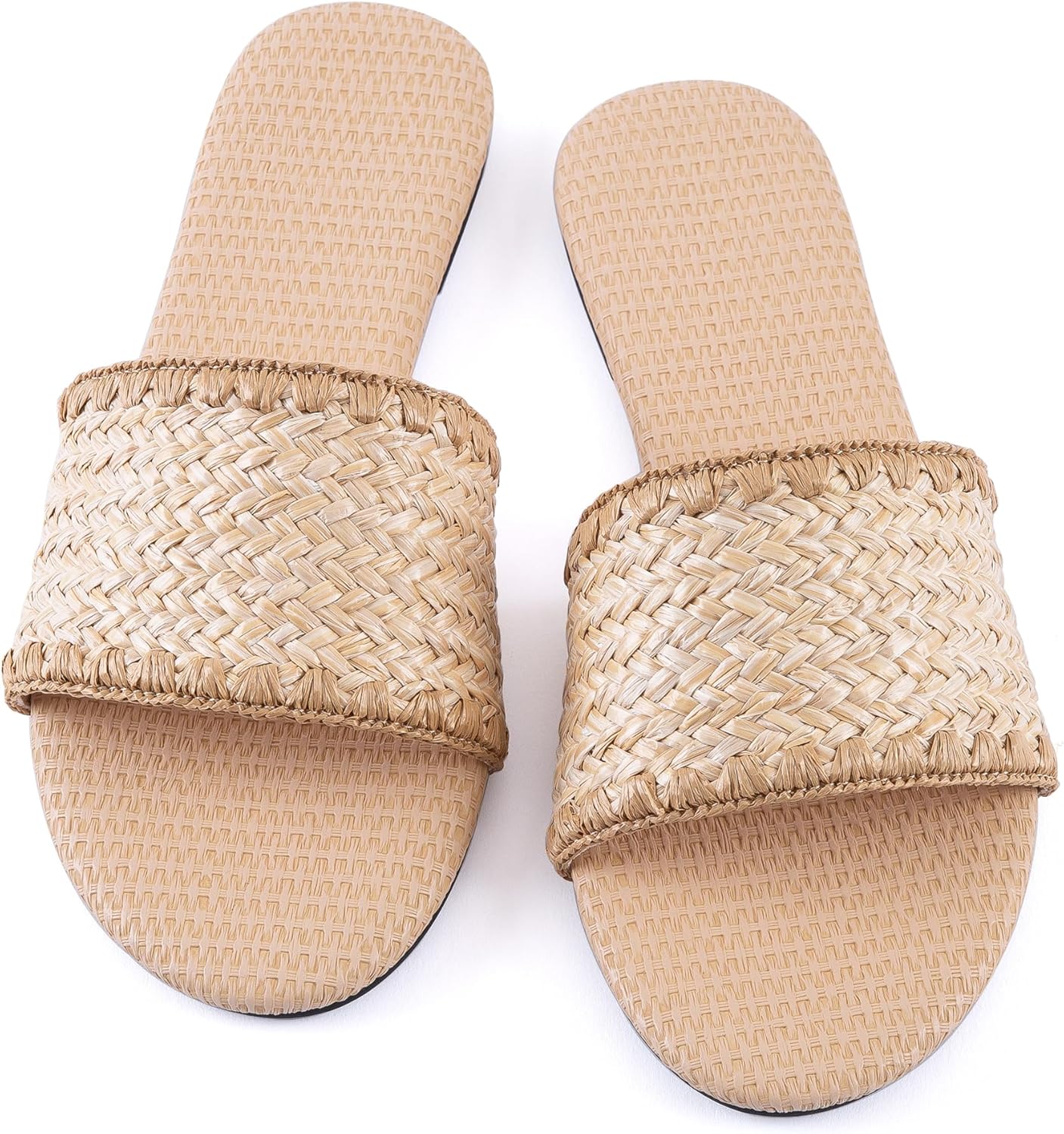 Mtzyoa Women Flat Sandals Braided Leather Nude Summer Dressy Fashion Evening Party Wedding Sandals