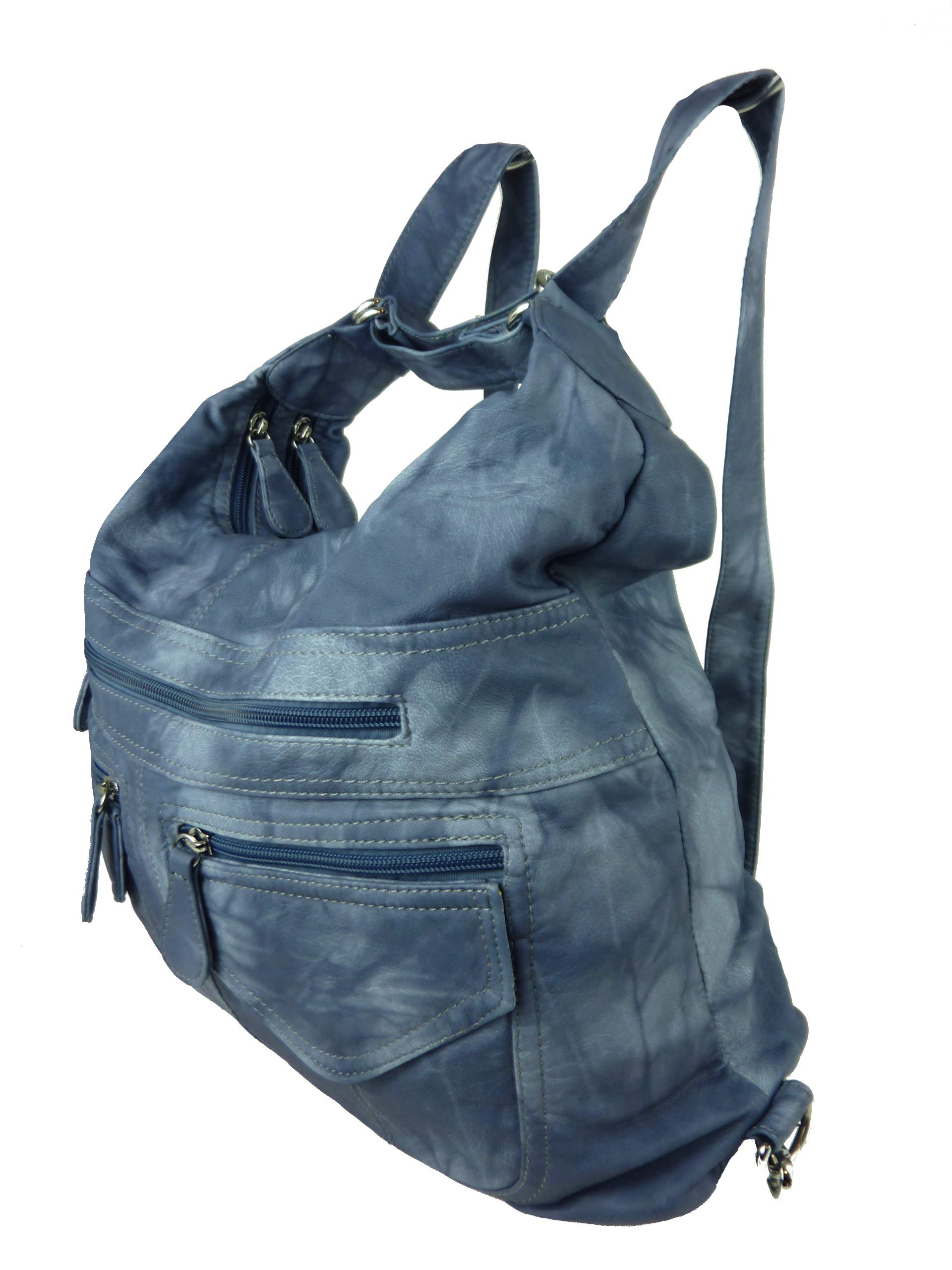 Rucksacktasche I 2in1 Damen Rucksack und Handtasche in Einem I Schultertasche einfarbig uni und batik I Damen-Tasche sportlich & leger (jeansblau blau)