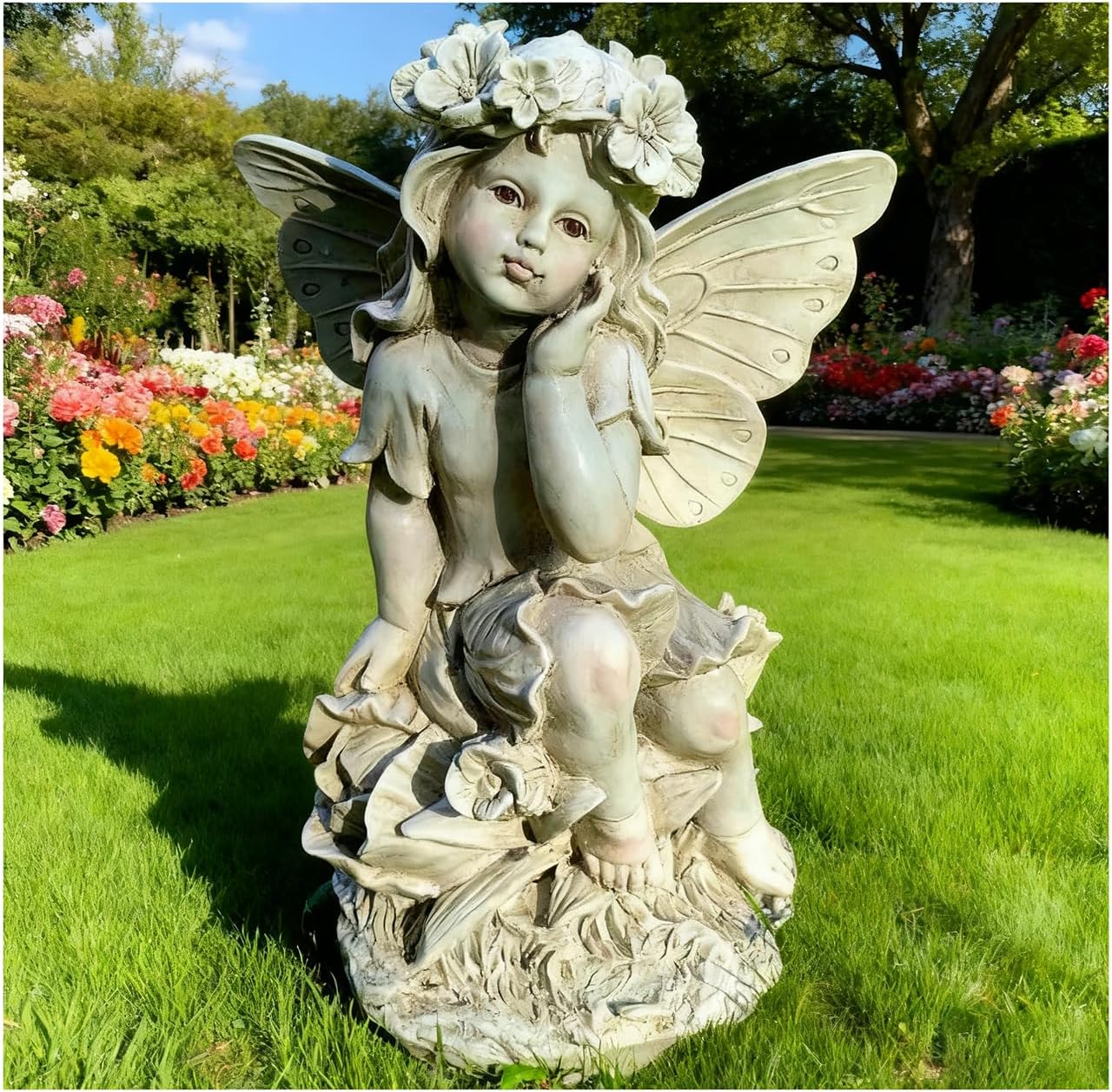 12.8 '' Outdoor Angel Statues for Garden - Fairy Garden Figurines, Lovely Flower Fairy Garden Decor, Ornaments for Patio, Yard, Lawn, Gifts for Mom, Grandma