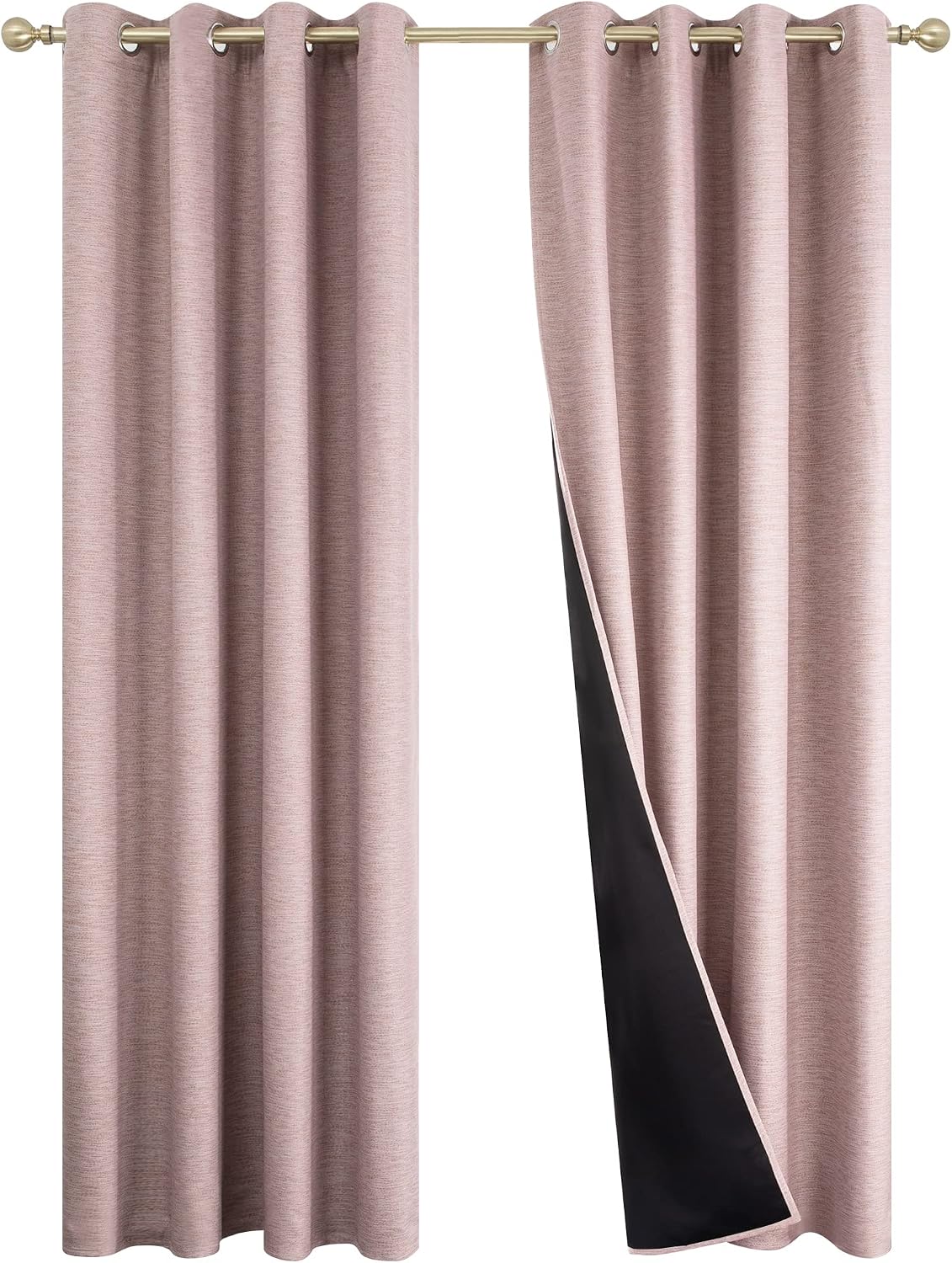 Amazon Brand - Pinzon Faux Linen Total Blackout Curtains Grommet Noise Reducing Panels with Black Backing, Dusty Rose, 52x84 Inch