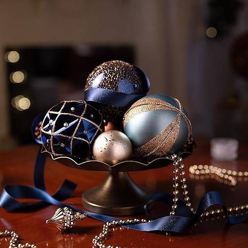 Miniatura 4 de Valery Madelyn Adornos colgantes de Navidad dorados y azules de 9 quilates, 3.93 pulgadas, para decoración de árbol de Navidad en interiores y