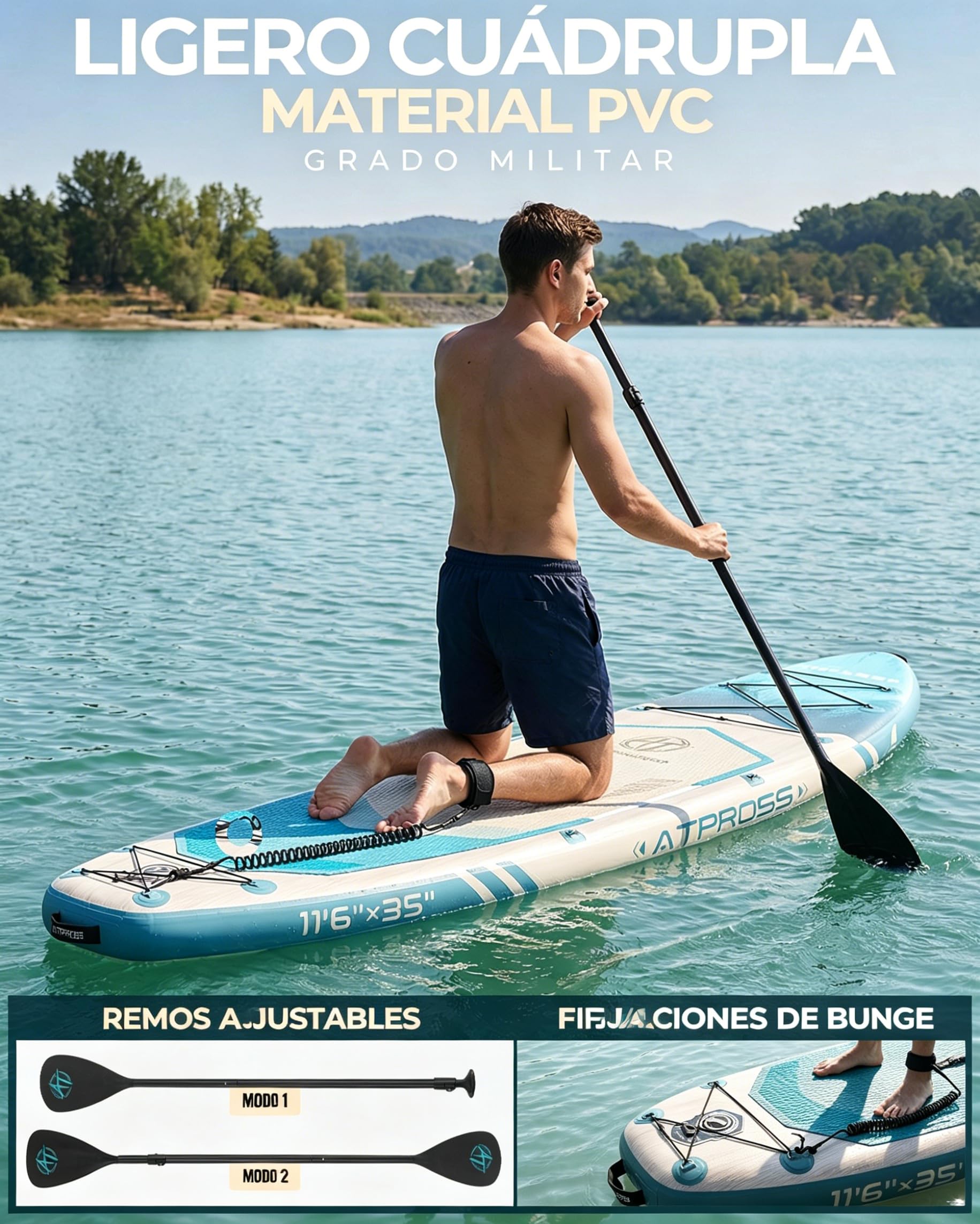 Tabla Paddle Surf Hinchable Inflable Extra Grande para Adultos, con Capacidad para 204,1 kg. con Kit de Accesorios Mochila. Kayak Inflable, Antideslizante, Ideal para Yoga,