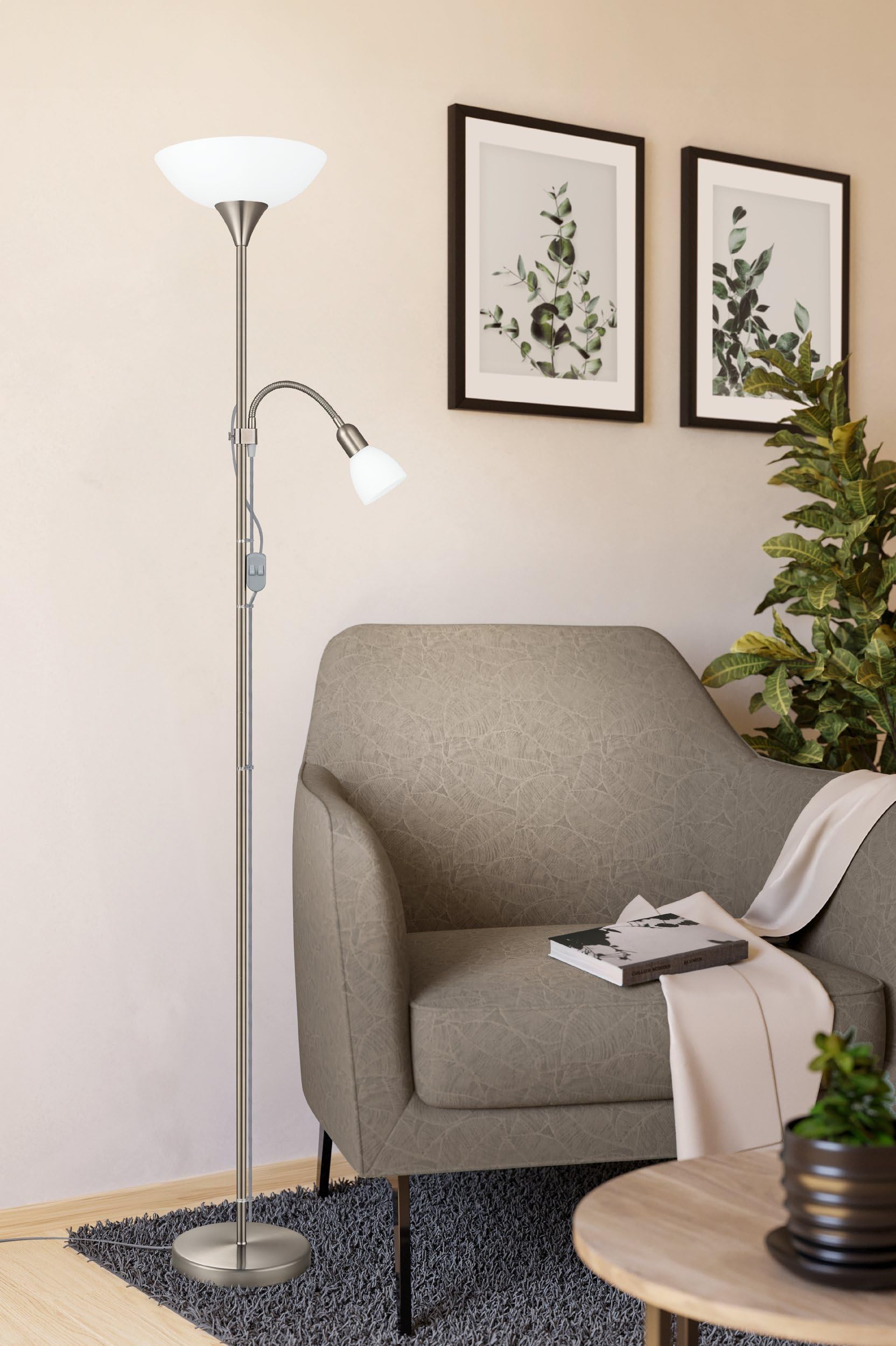 Eglo 82842 Lampe de Pied 022 Up2, Acier, Nickel Mat