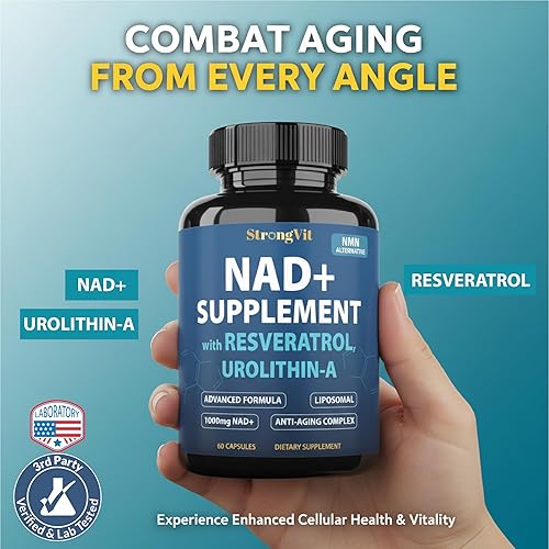 Miniatura 8 de Suplemento NAD con resveratrol y urolitina-A, complejo antienvejecimiento para mujeres y hombres. NAD Liposomal Plus, 1000 mg NAD+ Booster,