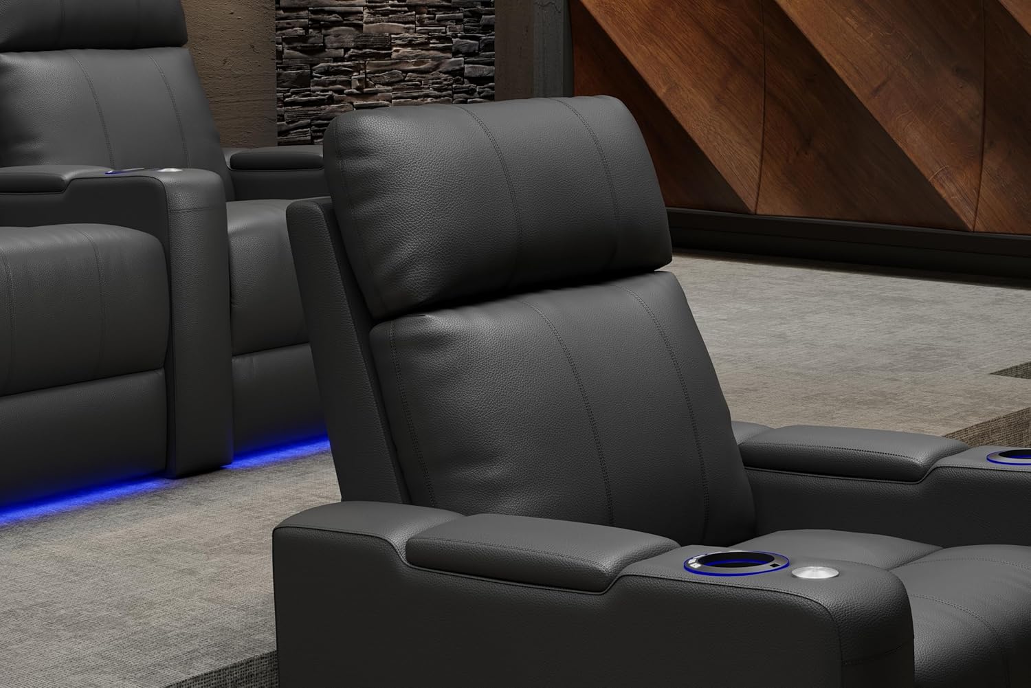 Valencia Piacenza 2025 Power Headrest Home Theater Seat - Premium Italian Leather Recliner with Cooling Gel Memory Foam, Motorized Headrest, USB Charging & LED Lights (Single Seat)