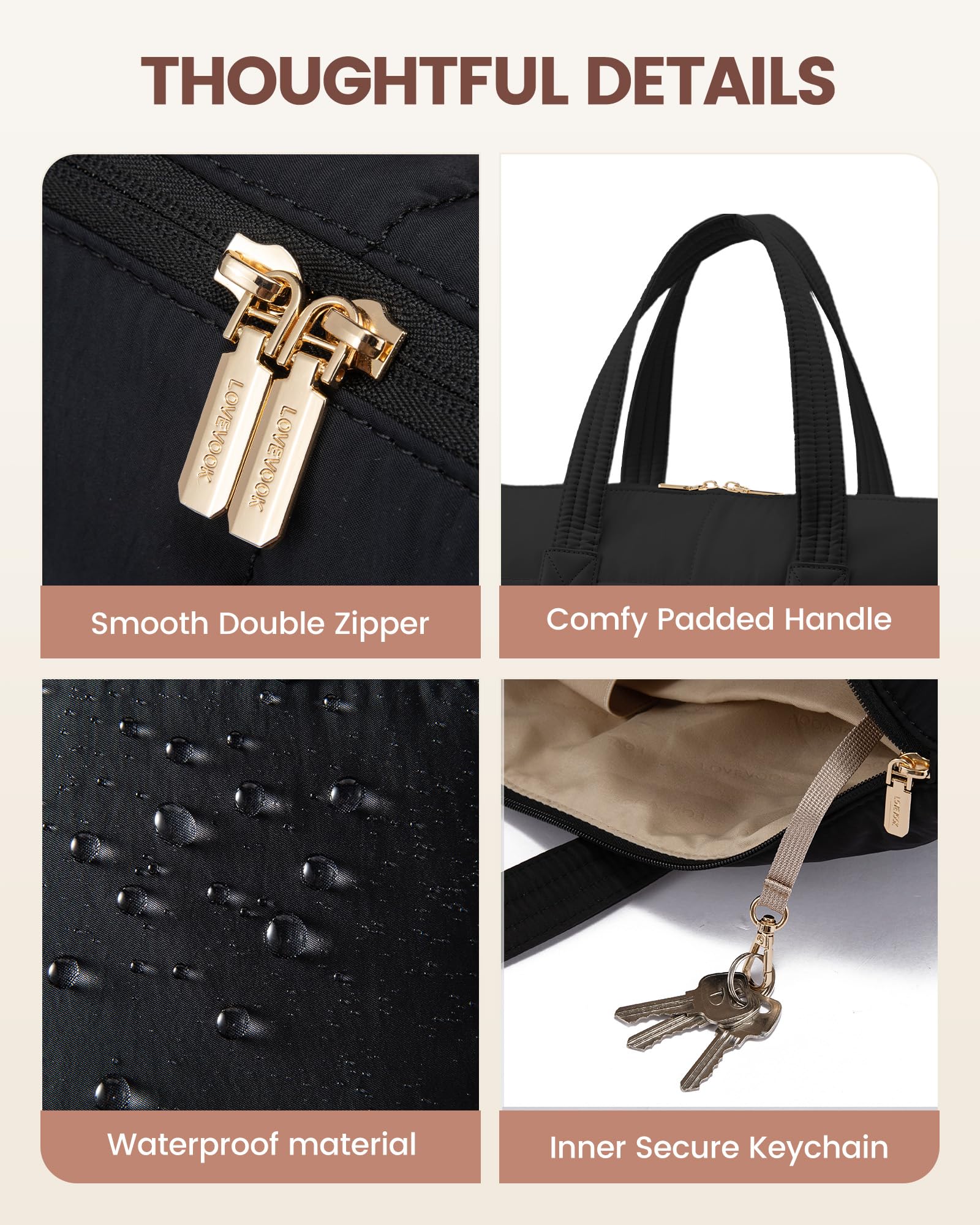 LOVEVOOK Handtasche Shopper Tasche Damen, 15,6 Zoll Puffer Laptoptasche Leicht Laptop Arbeitstasche Groß, Wasserdichte Tote Bag Schulhandtasche Women, Aktentasche Bürotasche für Arbeit, Schule, Reisen