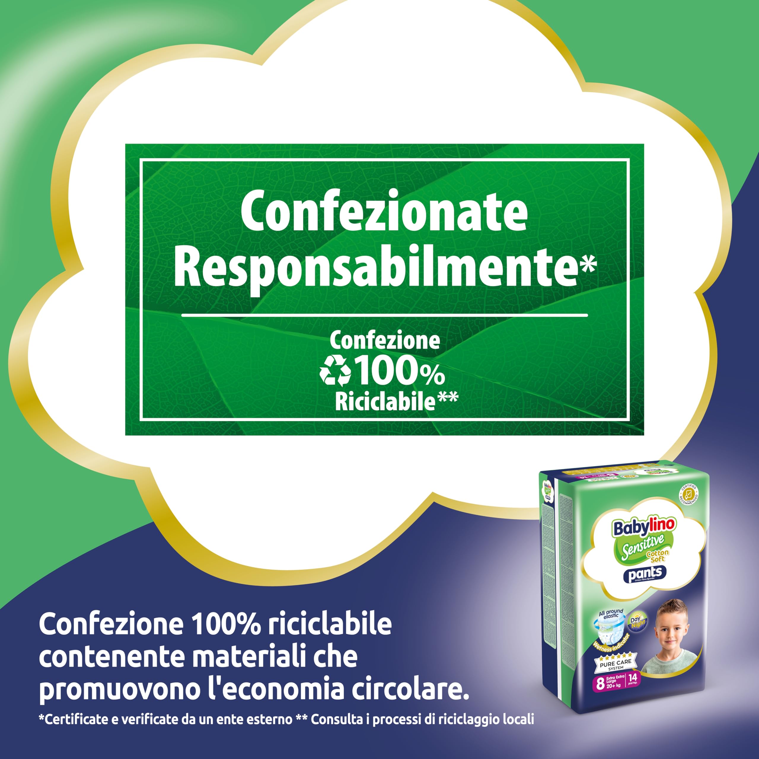 Babylino Sensitive Cotton Soft Pannolini Mutandina Taglia 8 XXL 20+ Kg 14 Unità
