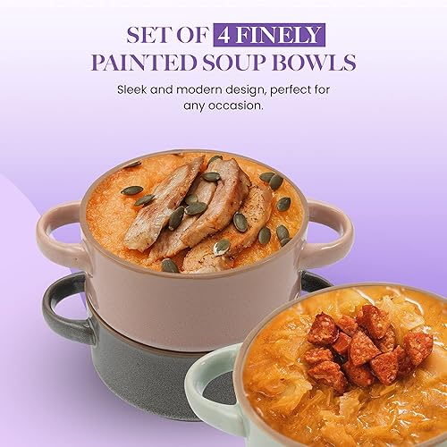 Miniatura 4 de American Atelier Tazones de sopa con asas, juego de 4, cuencos de sopa de cebolla francesa glaseada de 16 onzas, cuencos apilables para guisos,