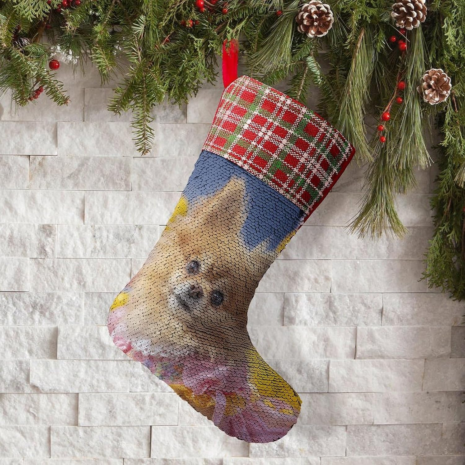 Cute Pomeranian Dog Christmas Stockings Ornaments Gift Red image 5
