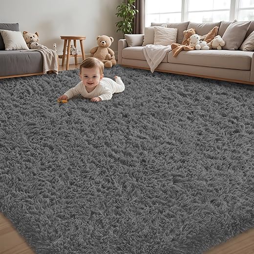 8x10 Area Rug for Living Room:Ultra Soft Fluffy Shag Dark Grey Rugs,Large Fuzzy Plush Indoor Non Slip Carpet Washable Rug for Bedroom Kids Nursery Office Dorm Modern Decor(Dark Grey 8'x10')
