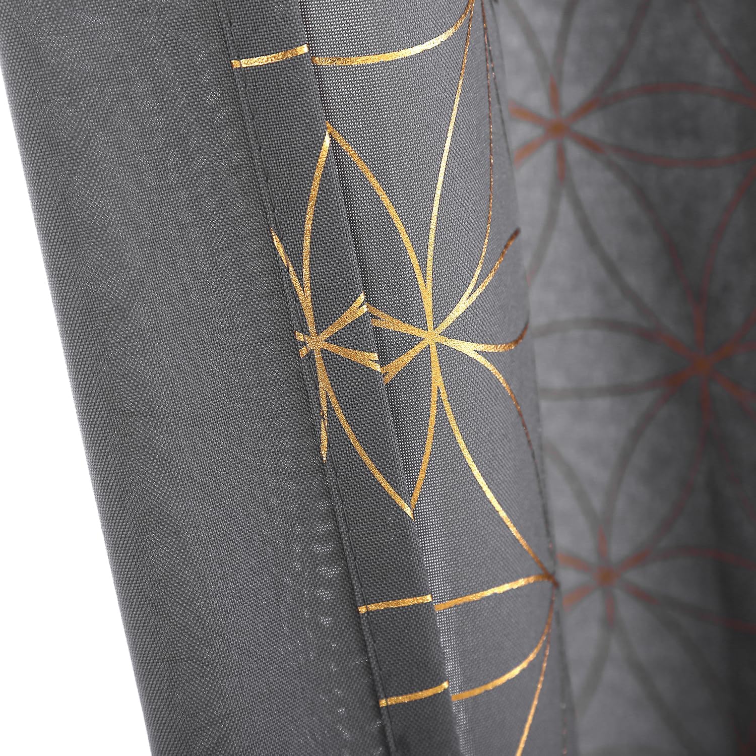 Taisier Home Exclusive Gold Linen Grommet Curtains, Unique Metallic Moroccan Tile Foil Print Soft Grey Drapes, Designer Light Filtering Window Treatment for Bedroom Living Room 52" Wx95 L 2 Panels