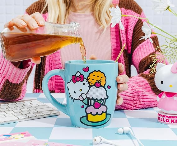 Hello Kitty Sanrio Stacked Sweets Ceramic Glitter Latte Mug | Large Coffee Cup For Tea, Cocoa, Beverages | Holds 25 Ounces