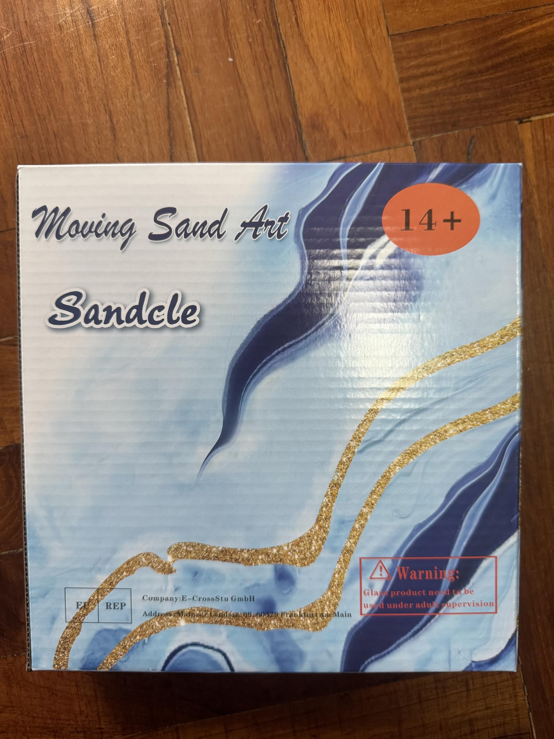 SANDCLE Pintura de Arena que Fluye, Imagen de Arena en Movimiento, Paisaje Arena Sobre Vidrio Redondo, Líquido Dinámico de Arena 3D Decoración Arte para Oficina Hogar (Azul, 12")