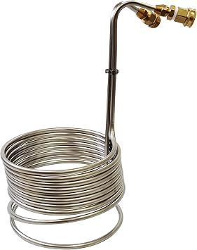 NY Brew Supply Super Efficient Stainless Steel Wort Chiller with Brass GH Fittings, 3/8" x 2.5, Silver