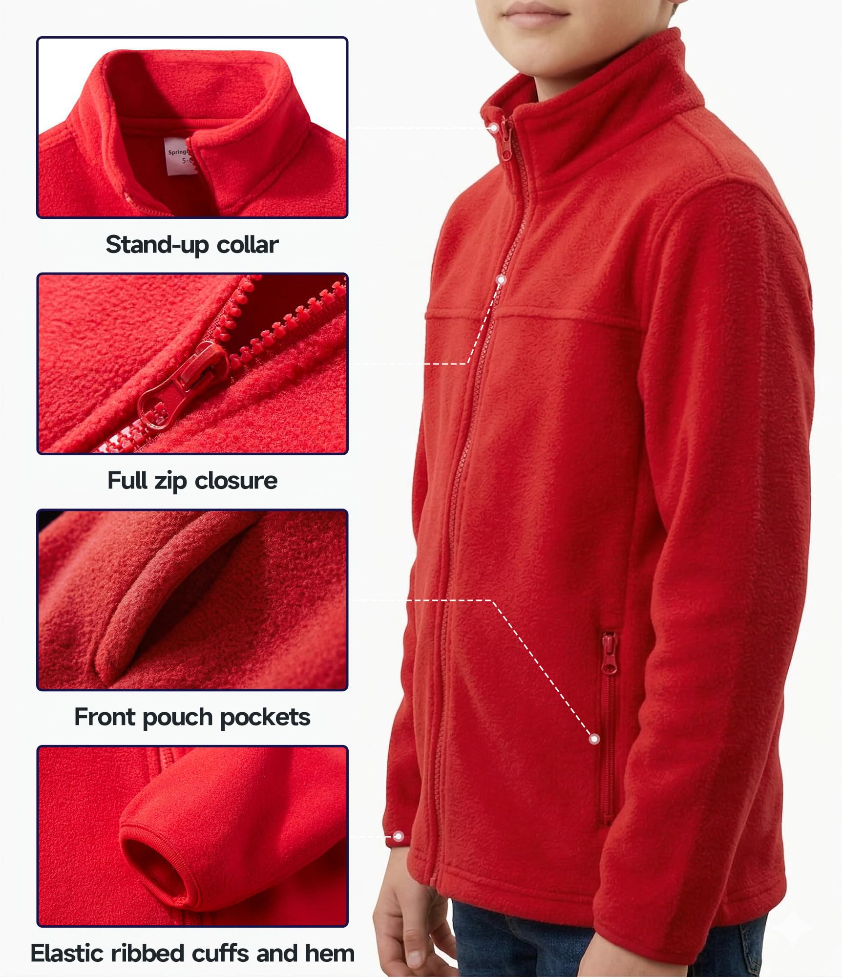Spring&Gege Chaqueta de forro polar con cremallera completa para niños