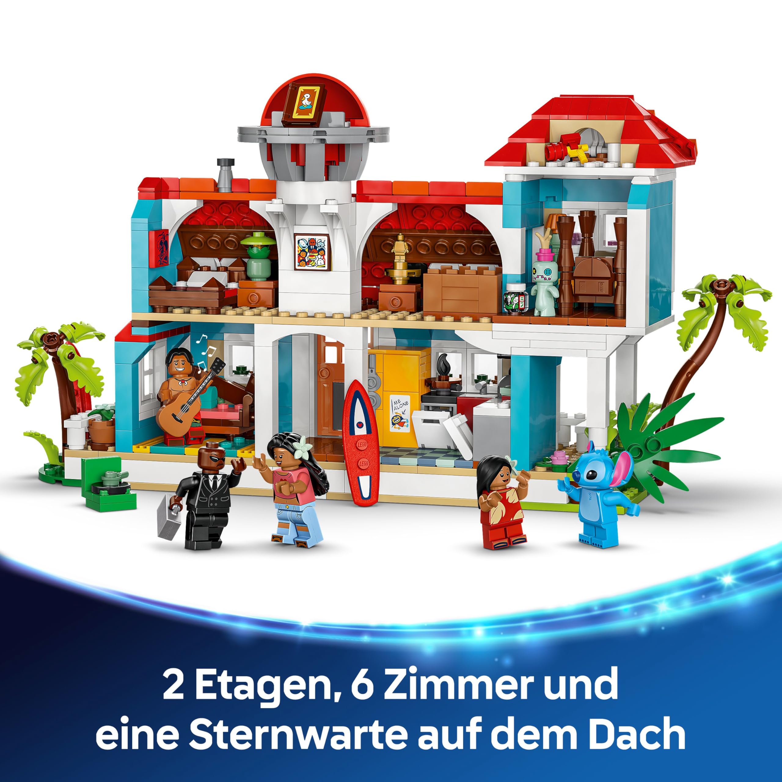 LEGO | Das Strandhaus aus „Lilo und Stitch“ - Spielzeug mit 6 Zimmern, Dachterrasse, Raumschiff und 5 Minifiguren - Geburtstagsgeschenk für Mädchen, Jungen & Fans ab 9 Jahren - 43268