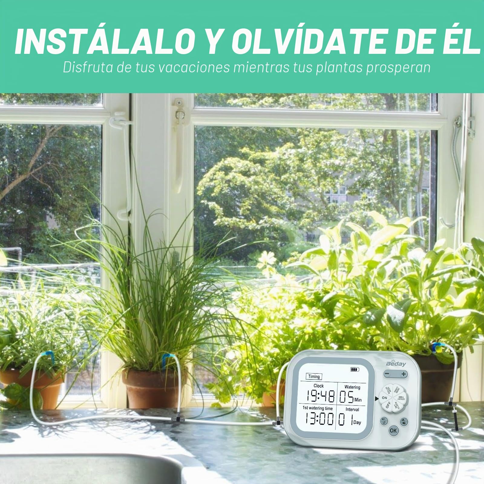 Sistema de riego automático de plantas para interiores para 15 plantas en maceta, kit de riego por goteo automático, temporizador de agua programable con detección inteligente de humedad