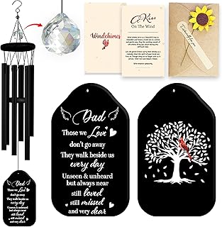 Crystal Dad Memorial Wind Chimes Black Sympathy Windchimes Garden Window Decor Remembrance Keepsake Gift Loss of Daddy in Memory Papa Step Father in Law Idea Condolence Funeral Gift HW12-RB-D