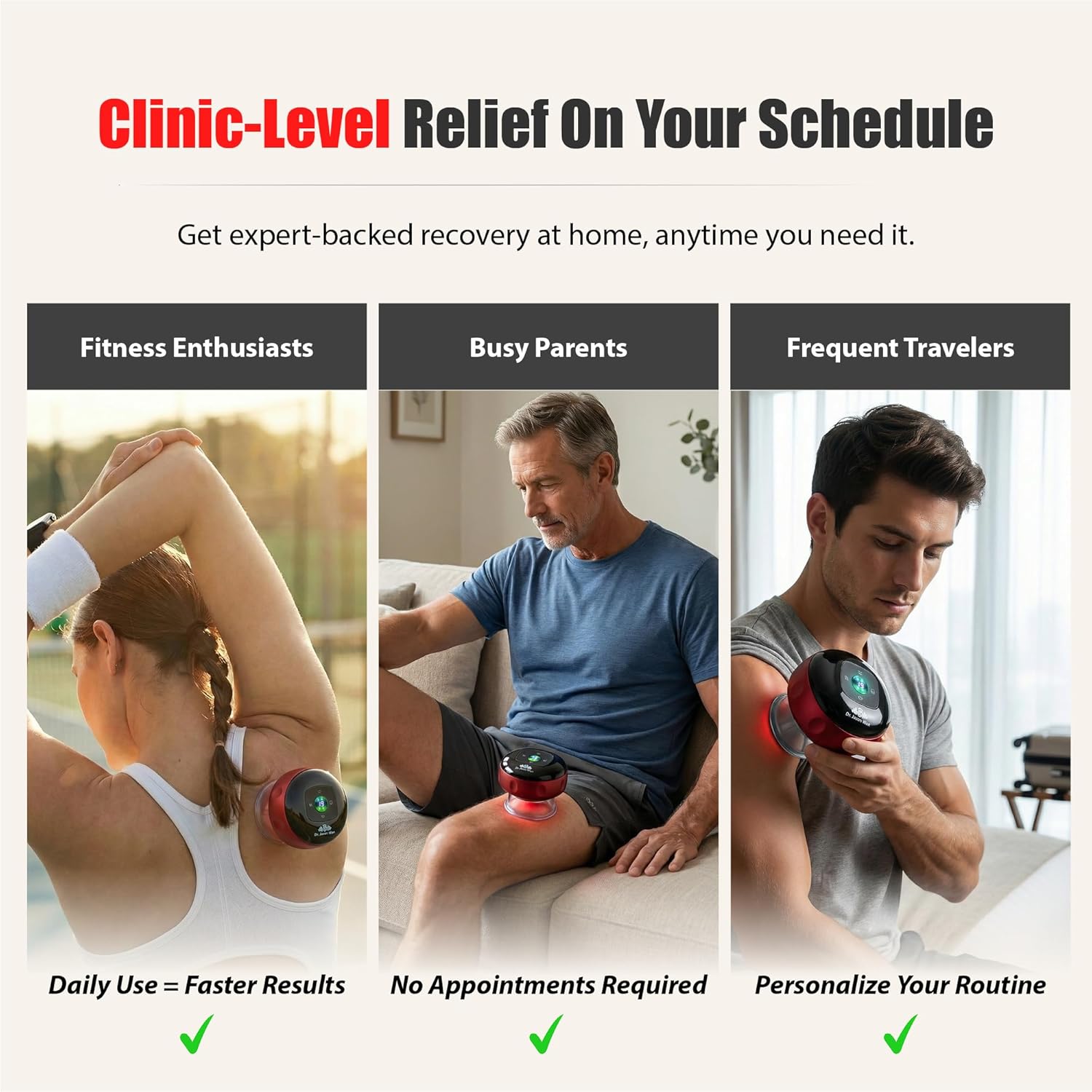 Upgraded Cupping Therapy Set w/Electric Cupping Machine, 6" Massage Wheel, Peanut Massage Ball – Deep Tissue Massage Tools for Back Pain Relief, Red Light Function, Muscle Recovery - Image 5