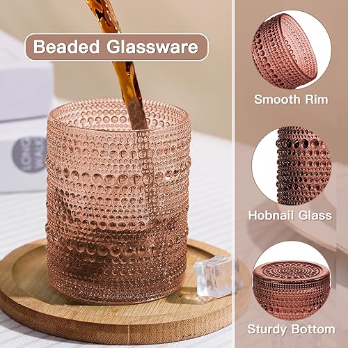 Miniatura 4 de Venus - Juego de 6 vasos de agua vintage con estampado de hobnail de 12 onzas, vasos de vidrio con cuentas para cocina y bar, vasos de vidrio para