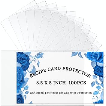 Recipe Cards Protector Sleeves - 3.5x5 inch 100Pcs Thick Clear Plastic Acid-Free Sleeves Pockets for Recipe Organizer & Bridal Shower Gifts - Ideal for Culinary Lovers