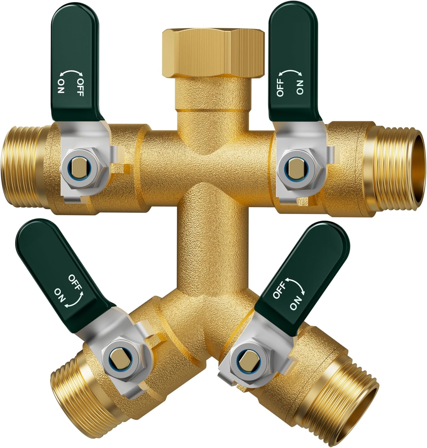 EBH Garden Hose Splitter 4 Way, Heavy Duty Solid Brass Hose Splitter with Shutoff Valves, Water Spigot Splitter With 304 Stainless Steel Handle, Full Flow Outdoor Faucet Splitter, 3/4" GHT Thread