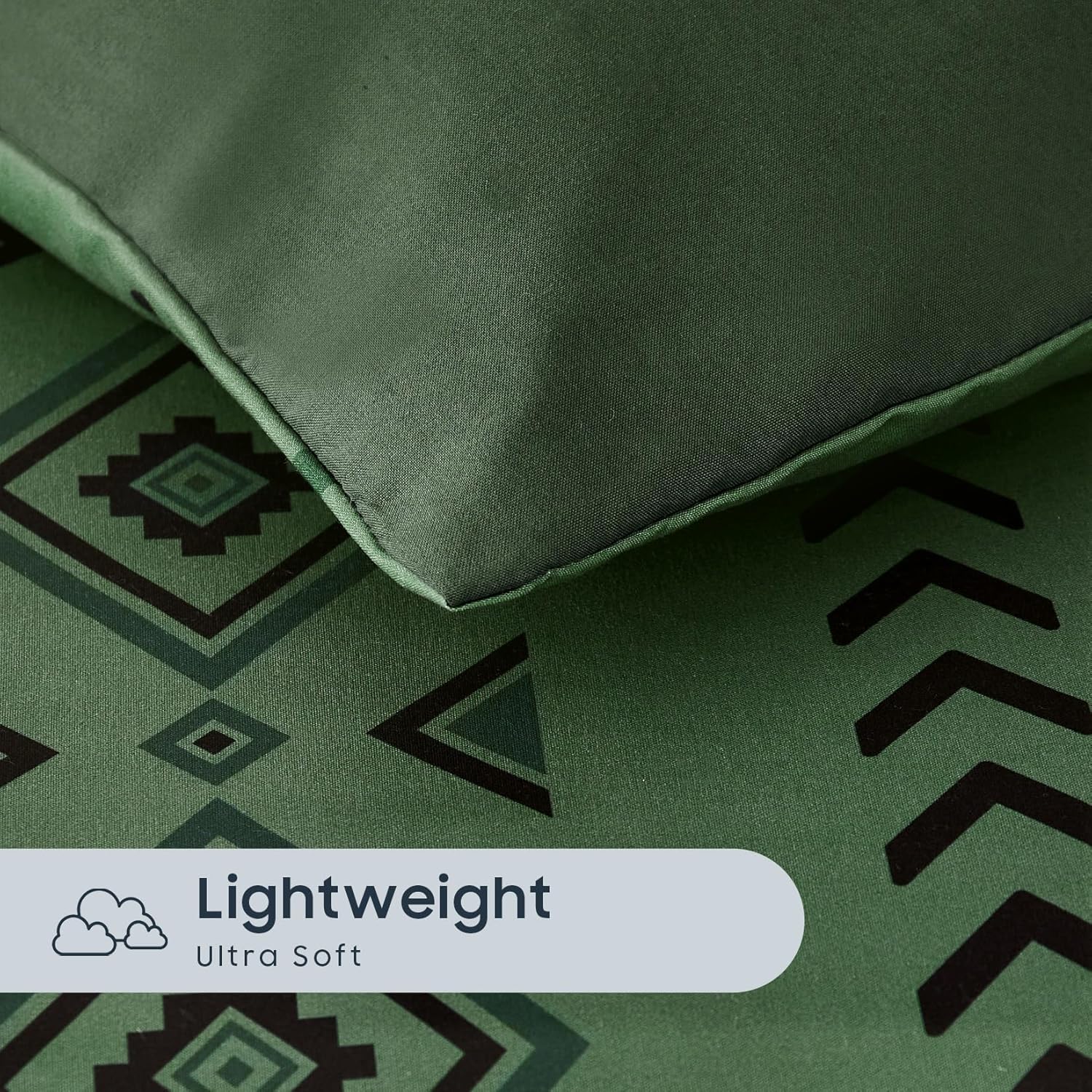 Wake In Cloud - Western Comforter Set, Boho Southwestern Rustic Style with Striped Aztec Multi-Geometric Pattern, Soft Lightweight Bedding, 3 Pieces, Dark Olive Green, King Size - Image 7