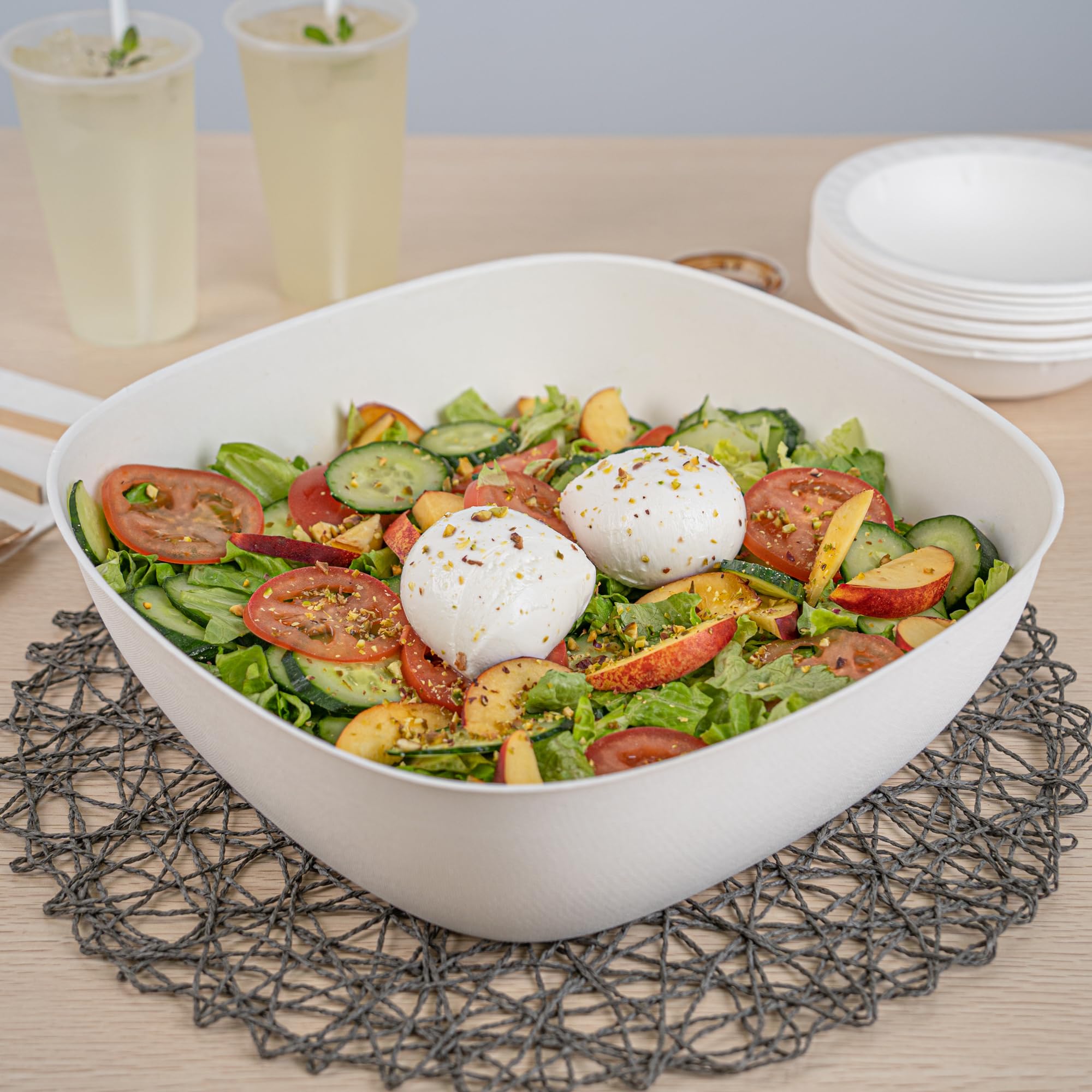 Restaurantware Pulp Safe Modular No PFAS añadido 5,386.4 g White Sugarcan/Bagasse Bowl – Home Compostable – 11 3/10.2 cm x 11 3/10.2 cm x 10.2 cm – Caja de 100 unidades