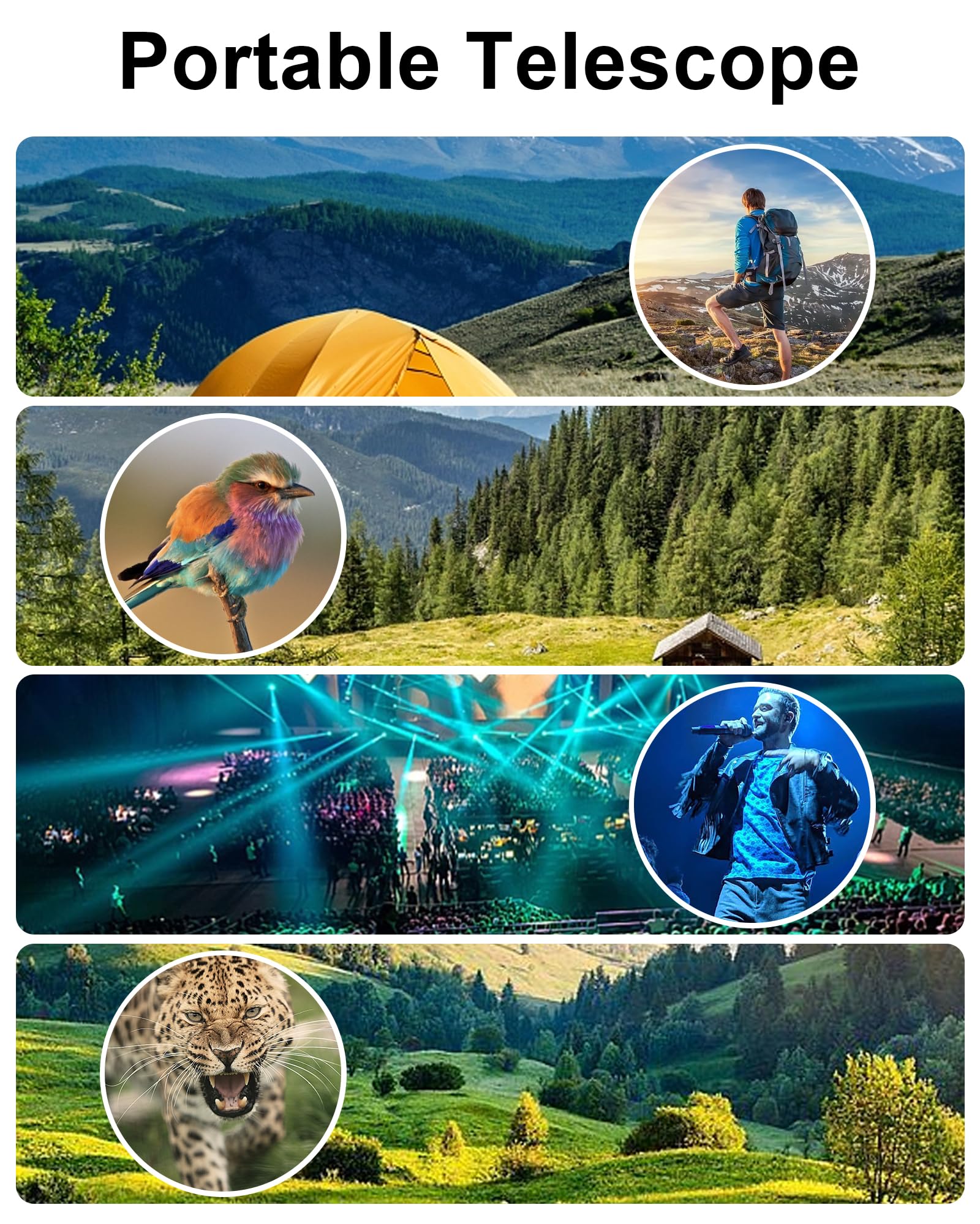 Monoculares de 10-30 x 50 para adultos de alta potencia, el monocular es adecuado para todo tipo de actividades al aire libre, el telescopio monocular se puede combinar con soporte para teléfono