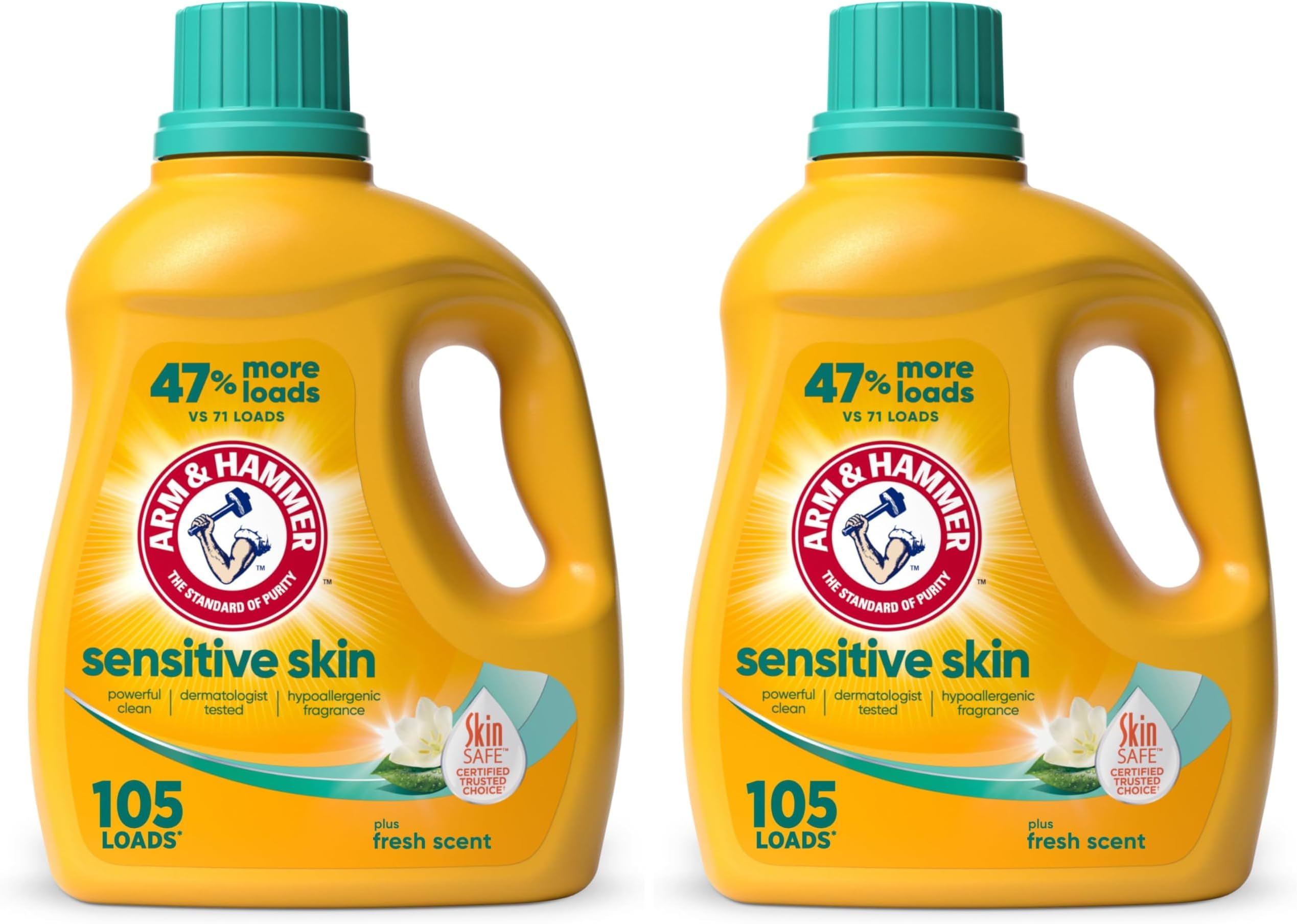ARM & HAMMER Sensitive Skin Liquid Laundry Detergent, Fresh Scent, 105 fl oz, 105 Loads (Pack of 2)