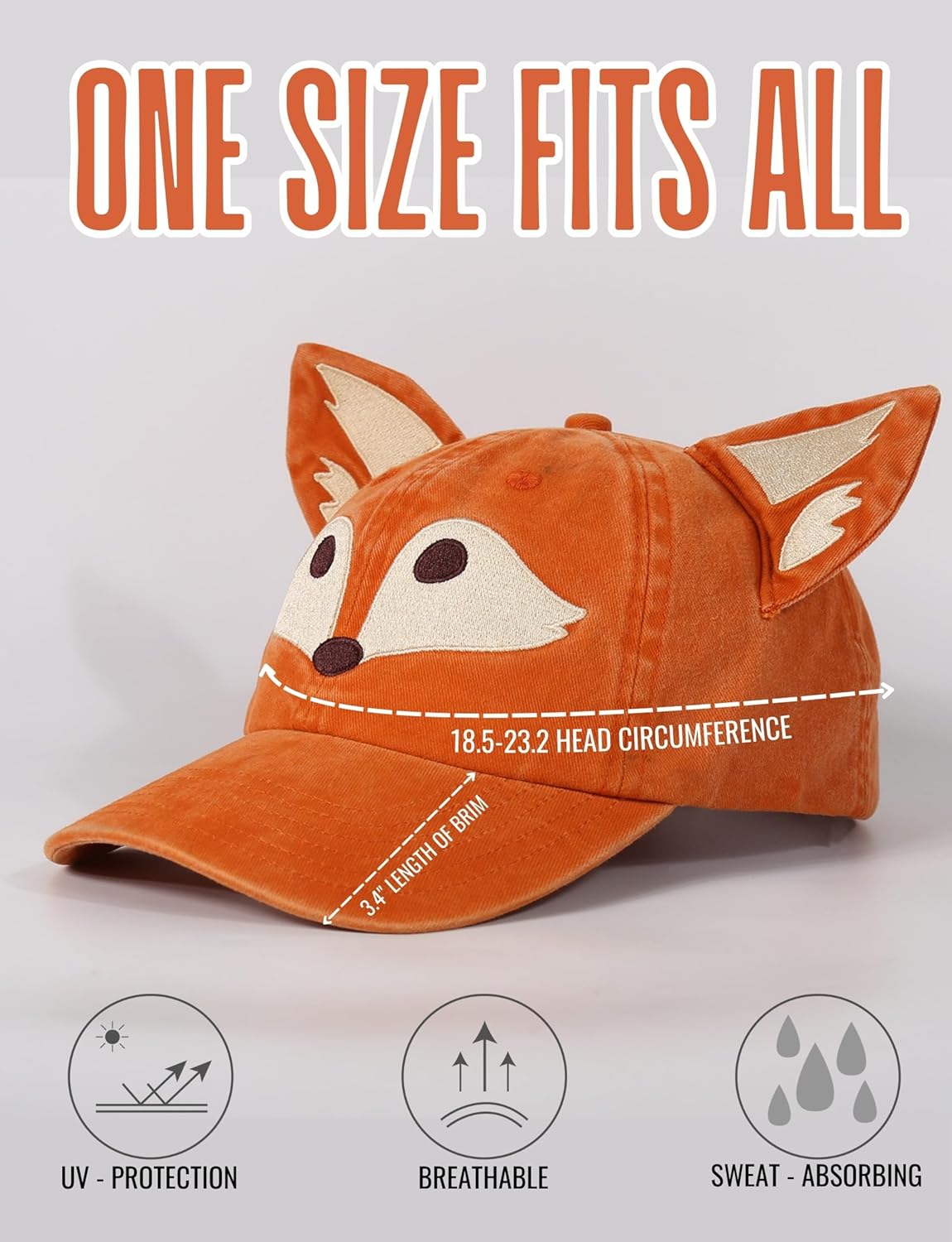 InnoBeta Fox-Shaped Gifts for Women, Cute & Funny Foxes Cap with Ears Design Adjustable Embroidered Animals Baseball Cap Gifts for Birthday, Christmas - Image 3
