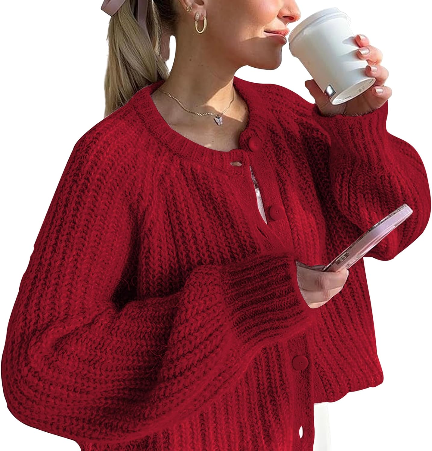 Hixiaohe Cardigan Sweater for Women Long Sleeve Button Y2K Chunky Knit Sweater Fall Casual Open Front Outwear Knitwear Coat